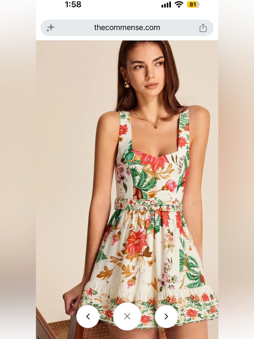 Commense Floral Square-Neck White Summer Dress